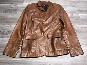Laundry by Shelli Segal Womens Leather Blazer Jacket Size 8 Western Brown - Picture 1 of 13