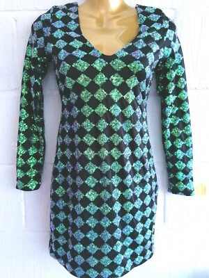 💚Motel камни размер XS блестки зеленый черный обтяжку платье - Изображение 1 из 4