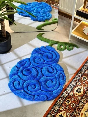 Linda alfombra de lana hecha a mano azul para niños para sala de estar en casa Foto 1 de 4