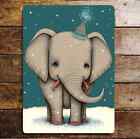 Cute Smiling Elephant Party Hat Snow  Metal Sign Plaque