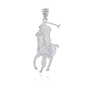Silver Polo Sport Horse Riding Jockey Pendant Necklace - Picture 1 of 4