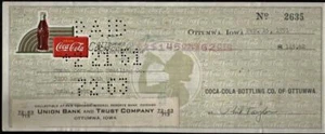 1951 Ottumwa Iowa Coca-Cola Bottling Co. Check 100% Authentic #2635 - Picture 1 of 2
