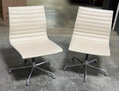 White Pair '2' Herman Miller Eames Ribbed EA330 ‘Meeting’ Aluminium Side Chairs Cover