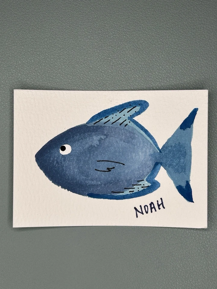 纸上水粉原创艺术签名ACEO微型鱼画Amy Lethem — 第 1/1 张图片