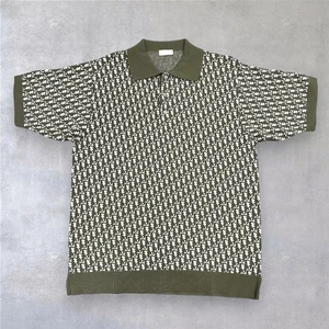 Dior Oblique Monogram Logo Cotton Jacquard Knit Polo Shirt Khaki Size L - Picture 1 of 16