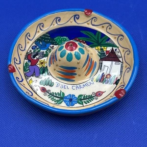 Sombrero Ashtray Clay Pottery Hand-Painted Artist Marked Mexico Colorful Hat - Imagen 1 de 7