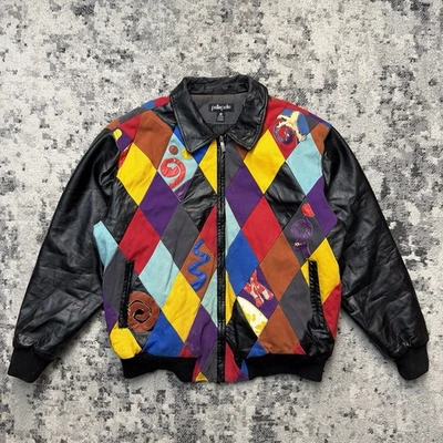 Jaqueta de couro vintage Pelle Pelle abstrata diamante masculina tamanho 3XL - Imagem 1 de 4