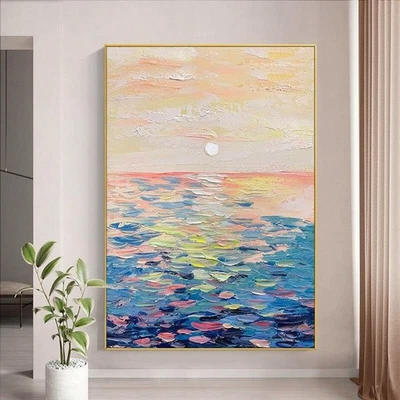 Hand Painted Oil Painting Seascape Sunrise Landscape Abstract Hand Painted Canva - image 1 of 4
