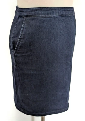 Warehouse Short Stretch Denim Skirt UK Size 10 Dark Blue Side Pockets WareDenim - Image 1 of 4