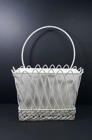 Decorative Metal and Wire Baskets, Planter, Off White 13" Tall x 10 inches Wide Cover