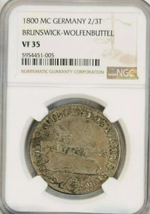 1800 GERMANY SILVER 2/3 THALER BRUNSWICK WOLFENBUTTEL NGC VF 35 GREAT COIN - Picture 1 of 6