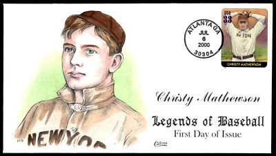 Christy Mathewson 2000 Legends of Baseball FDC HP Collins Cachet Foto 1 de 2