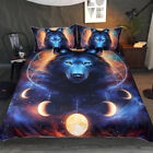 Wolf Galaxy Duvet Quilt Cover 3D Moon Bedding Set Pillowcase Single Double King