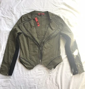 Neu mit Etikett HL Punk Goth Nieten asymmetrischer Reißverschluss Moto Biker Jacke Größe S - Bild 1 von 6