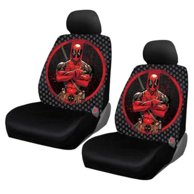 New Marvel Comics Deadpool Repeater Car Truck 2 Front Seat Covers by Plasticolor Foto 1 de 2