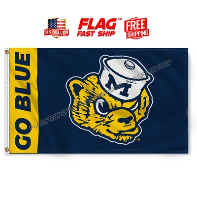 Michigan Wolverines Flag 3x5 ft GO BLUE Man Cave Logo Banner NCAA FREE Shipping - Image 1 of 4