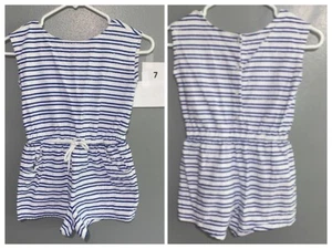 EUC Girls 7 Janie & Jack Nautical Marine Blue & White Striped ROMPER - Picture 1 of 1