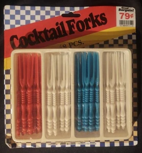 VINTAGE Cocktail Forks Pickle Cheese Olive Hors d' Oeuvres 48 red white and blue - Picture 1 of 3