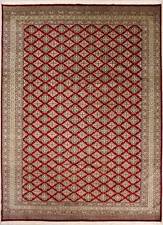 Rugstc 9x12 Bokhara Jaldar Red Area Rug, Hand-Knotted,Geometric with Silk/Wool