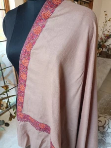 Fawn TRADITIONAL KASHMIRI MICRO HAND EMBROIDERED DAUR SHAWL PASHMINA~14 DESIGN - Picture 1 of 10
