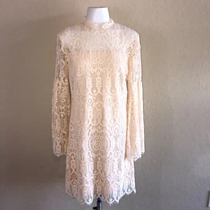 NUEVO NUEVO CON ETIQUETAS Vestido de Fiesta Cambio Manga Larga Acampanado Campana Encaje Albaricoque Claro M - Imagen 1 de 11