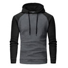 Men Color-Matching Waffle Hoodie Casual Slim-Fit Long Sleeve Hooded Pullover Top