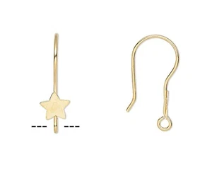 10 Gold Plated Stainless Steel 21mm Fishhook with Star & Open Loop Earwires - Picture 1 of 2