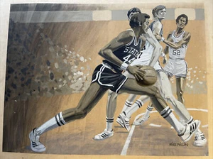Vintage Painting State Basketball Illustration By Mike Phillips 1970’s Retro - Picture 1 of 15