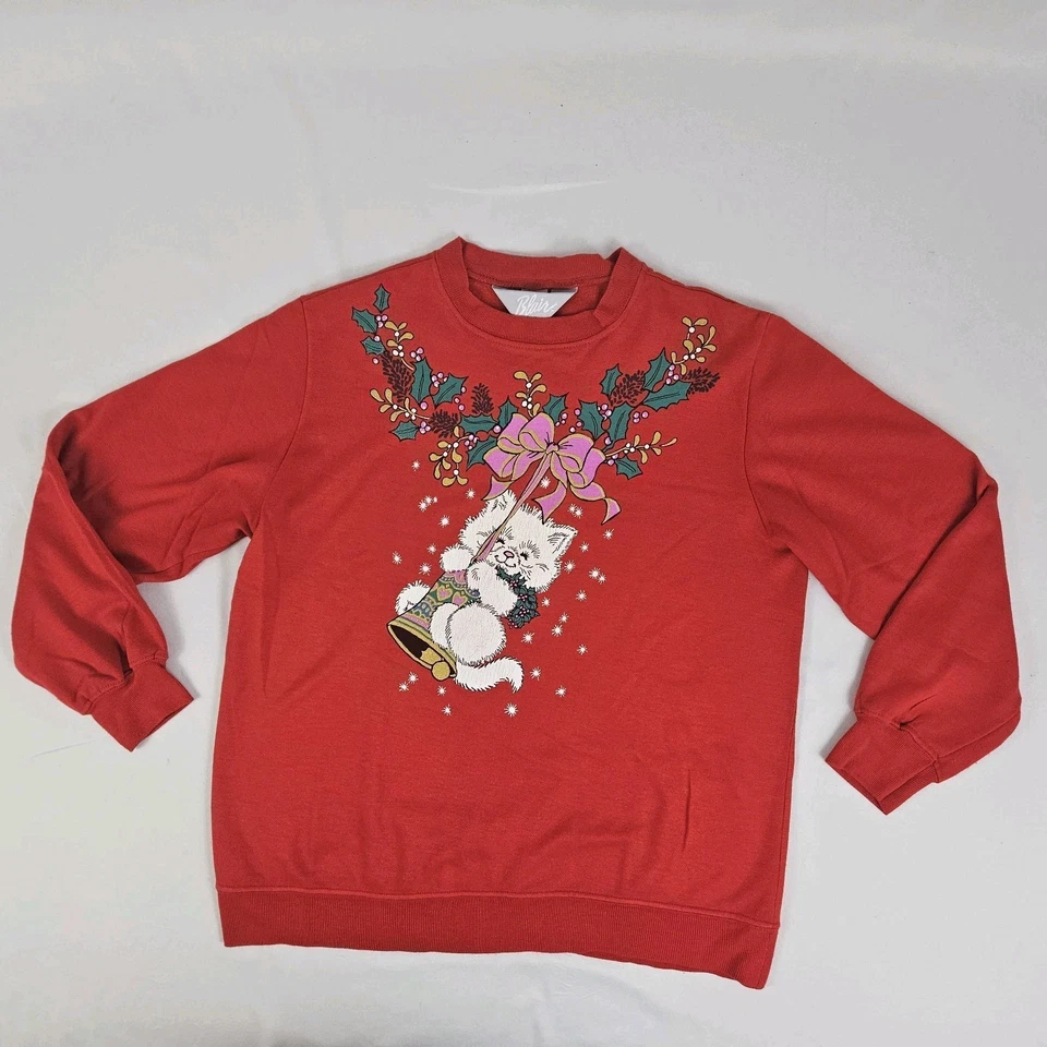 Sudadera Vintage Navidad Gatito Cuello Redondo Gatito Años 90 Gato Suéter Talla M Mujer Foto 1 de 4