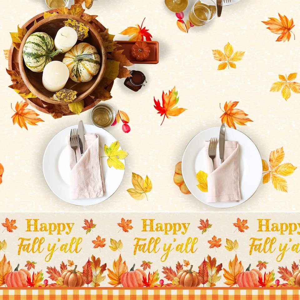 Decorações de festa de outono 3 peças toalha de mesa outono outono abóbora bordo... - Imagem 1 de 4