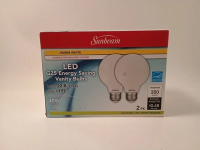 Lâmpadas de vaidade Sunbeam LED G25 2 peças 40 watts branco quente economia de energia - Imagem 1 de 4