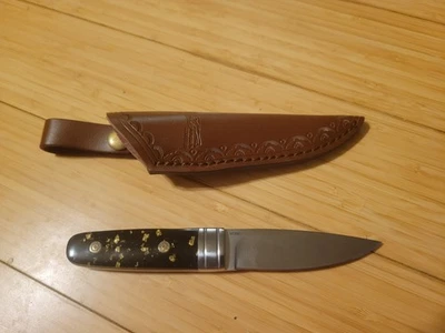 R W. Loveless Knife M390 Naked Lady Design Black & Gold Riverside California - Image 1 of 4