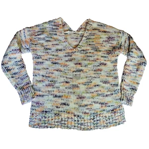 LOFT Sweater Women's Small Multicolor Spacedye Double V Chunky Knit Oversized - Picture 1 of 22
