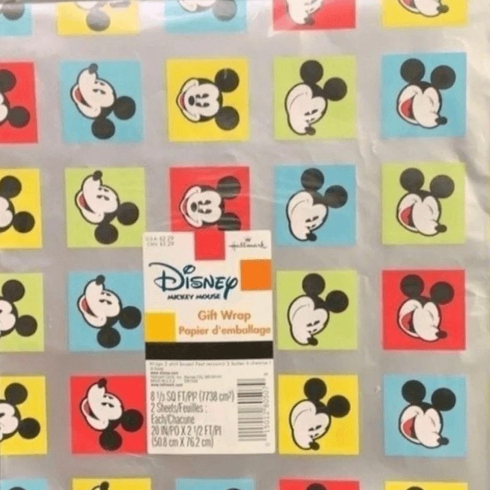 Подарочная упаковка Hallmark 8,3 кв. фута Disney Mickey Mouse цветной принт 2 листа США развлечение - Изображение 1 из 3