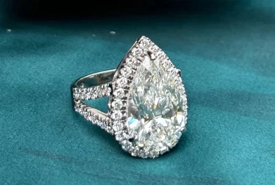 Pear Lab Grown/CVD Diamond Halo Wedding Gift Ring Solid In 14k White Gold - Image 1 of 4