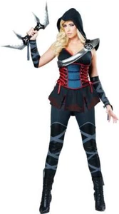Sexy Women Ninja Halloween Costume Hood Tunic Pant Glove Armor Sheer Mask 01357 - Picture 1 of 2