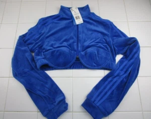 Adidas Originals x Jeremy Scott Women's Large Blue Velour Track Top Bra H50965 - Picture 1 of 7