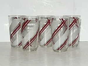 Mid Century MCM Red White Stripe Tumblers Set Of 5 Drinking Glasses Vintage - Picture 1 of 4