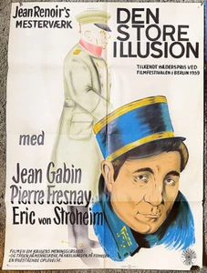 GRANDE ILLUSIONE! R'59 GABIN, VON STROHEIM CLASSIC DANESE POSTER FILM ORIGINALE - Foto 1 di 1