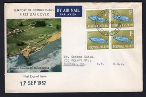 NORFOLK ISLAND 1962 FDC Cover. 1/ Fish Block of 4. Airmail to USA - Picture 1 of 2