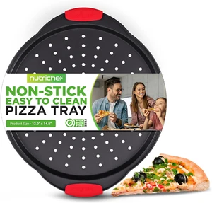 13-Inch Nonstick Pizza Tray - round Carbon Steel Non-Stick Pizza Baking Pan with - Picture 1 of 12