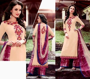 PEACH COTTON PRINTED INDIAN PAKISTANI READYMADE SALWAR KAMEEZ SUIT LADIES DEN - Picture 1 of 3