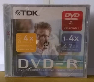 5 TDK Recordable DVD-R blank 4 speed 120min 4.7gb disc in jewel cases NEW - Picture 1 of 3