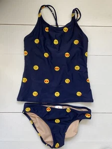 Crewcuts J Crew Girl’s Navy Blue Emoji Tankini Bikini Swimsuit Sz 12Yrs EUC - Picture 1 of 6