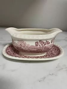 Villeroy & Boch Rusticana Red Gravy Boat Sauce Bowl with Attached Underplate - Picture 1 of 8