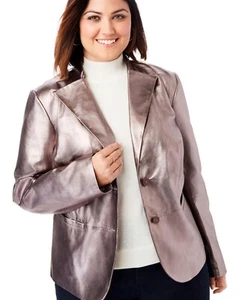 NWT Peplum Style Metallic Rose Gold Plus Leather Blazer Collarless + Pockets 20W - Picture 1 of 9