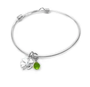 Sterling Silver Four Leaf Clover and Crystal Charm Adjustable Bangle Bracelet... - Picture 1 of 2