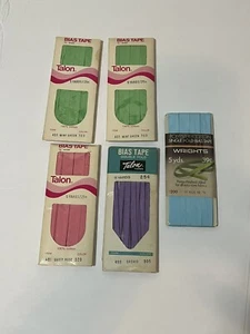 Lot of 5 Vintage Bias Tape Mint Green Dusty Rose Orchid Light Blue Talon Wrights - Picture 1 of 10