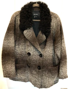 Karen Kane Wool Poly Blend Jacket Brown w Black Fringe Collar & Pockets Size 2X - Picture 1 of 2