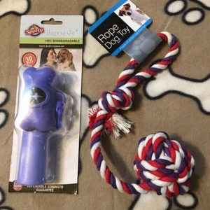 Poop Bag Dispenser with Bags PLUS Dog Rope Toy with Ball - Picture 1 of 3